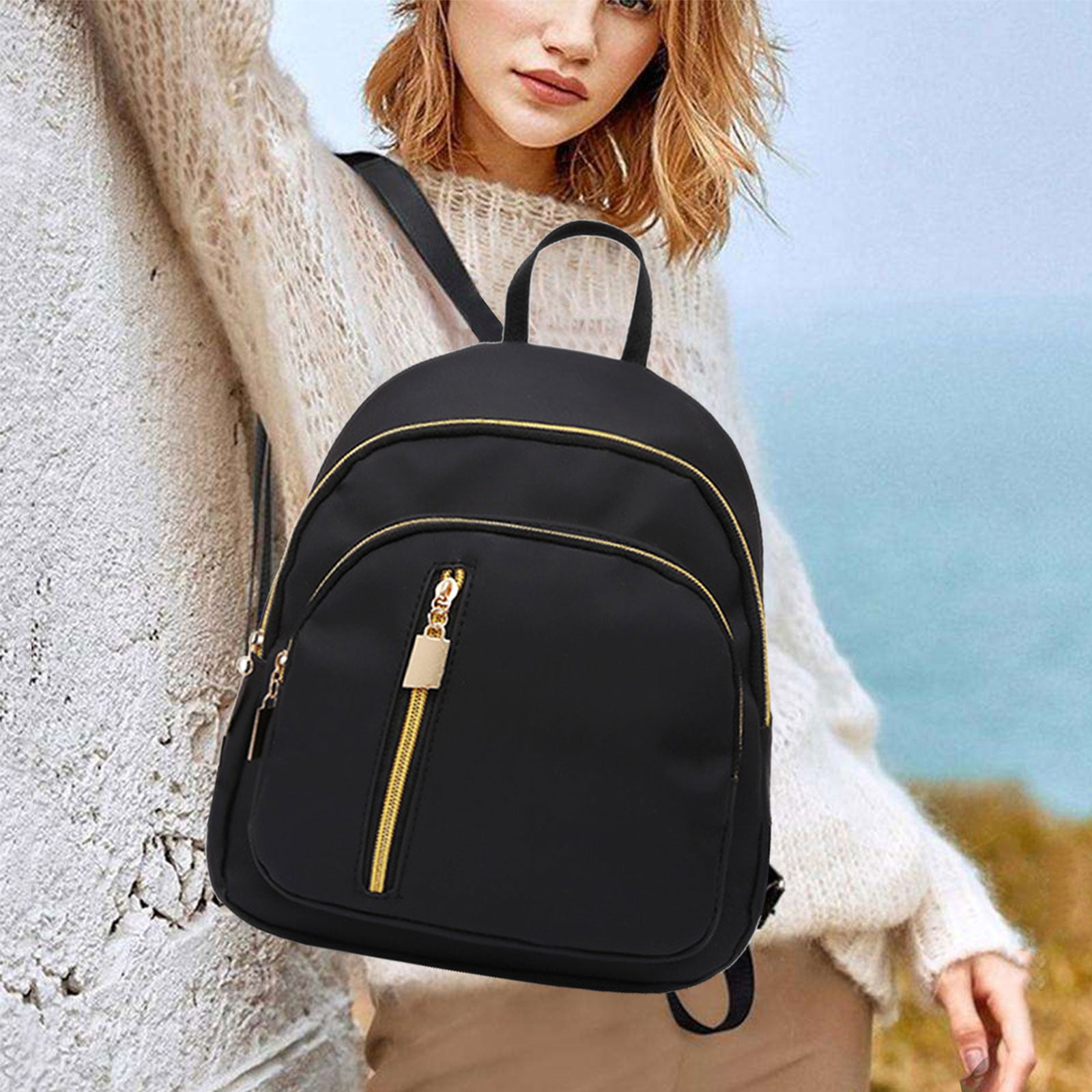 Women Leather Small Two Tone Color Block Travel Backpack Purse – Pikobag