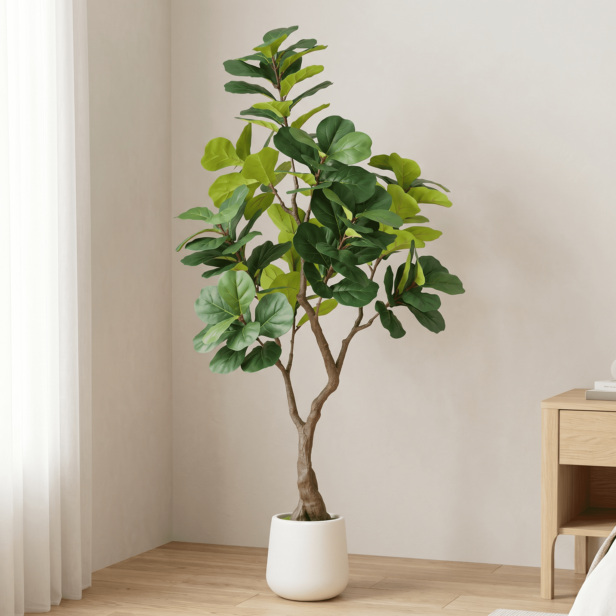 6FT Artificial Fiddle Leaf Fig Tree with White Planter Pot,Faux Indoor Plant for Home Office Living Room Decoration