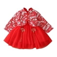 thumbnail image 3 of JUoaLXG Baby Girls Casual Dresses Kids Floral Embroidery Stank Long Sleeve Fairy Princess Tang Suit Dress Daily-Wear,Red,18-24 Months, 3 of 3