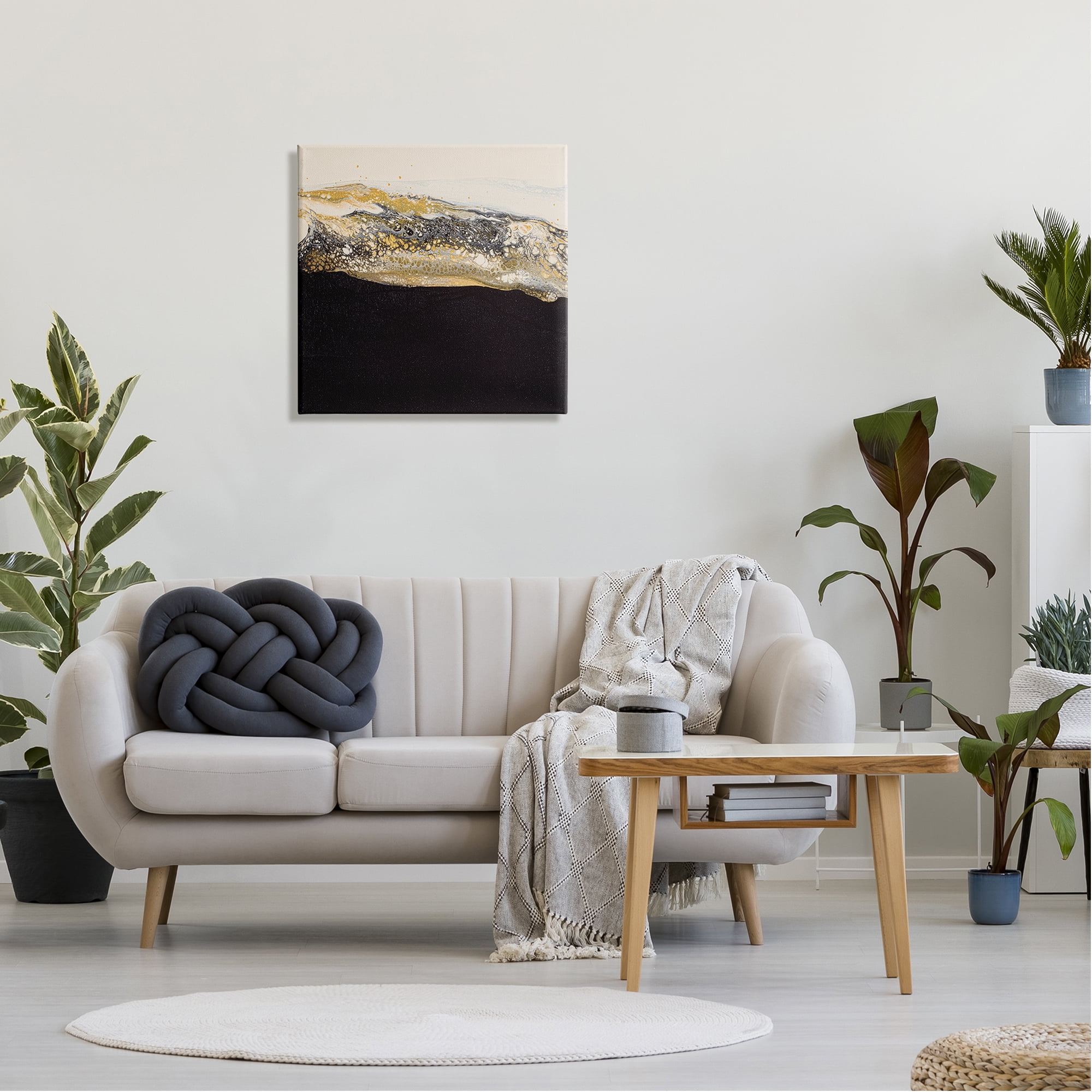 Stupell Industries Abstract Black & Glam Ripples Abstract Painting Gallery Wrapped Canvas Print Wall Art, 24 x 24