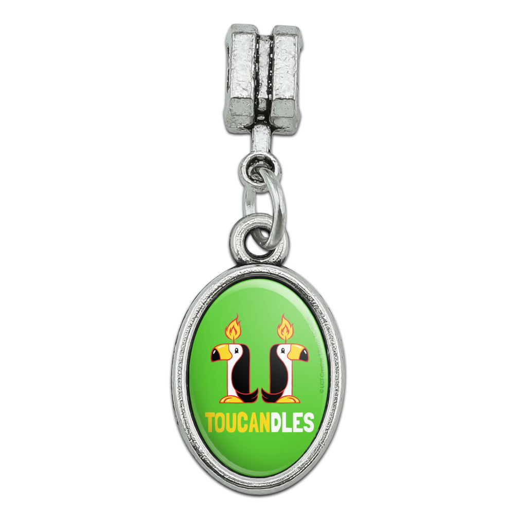 GRAPHICS & MORE Toucandles Toucan Two Candles Funny Humor Italian European Style Bracelet Oval Charm Bead 