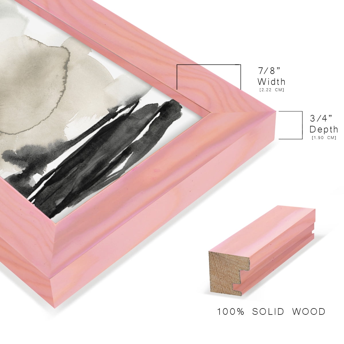 Ebony Horizon Triptych II - Framed Print w/glass - Sunset Pink