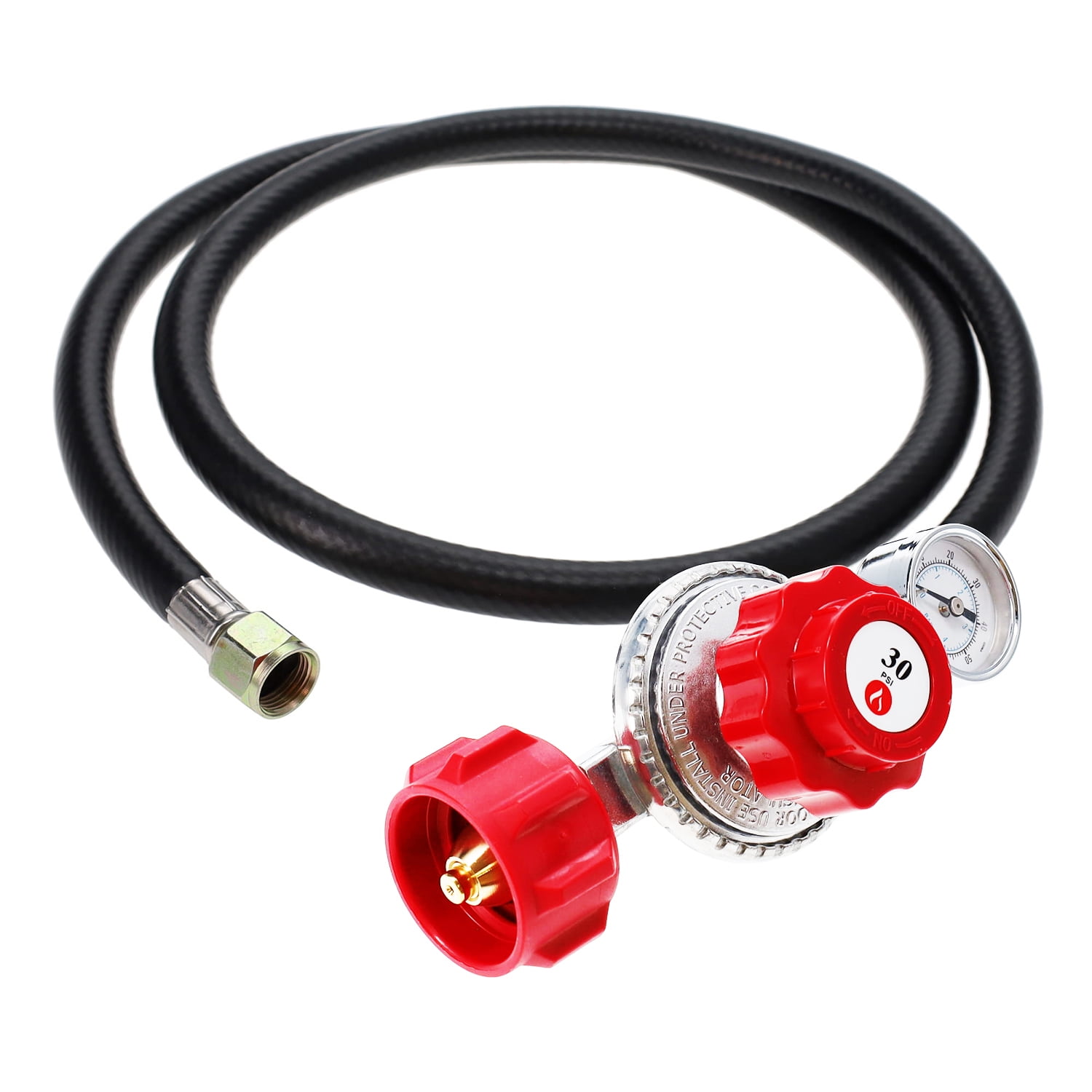 GasOne 4 ft Propane Regulator and Hose 0-30PSI with PSI Gauge - Red QCC