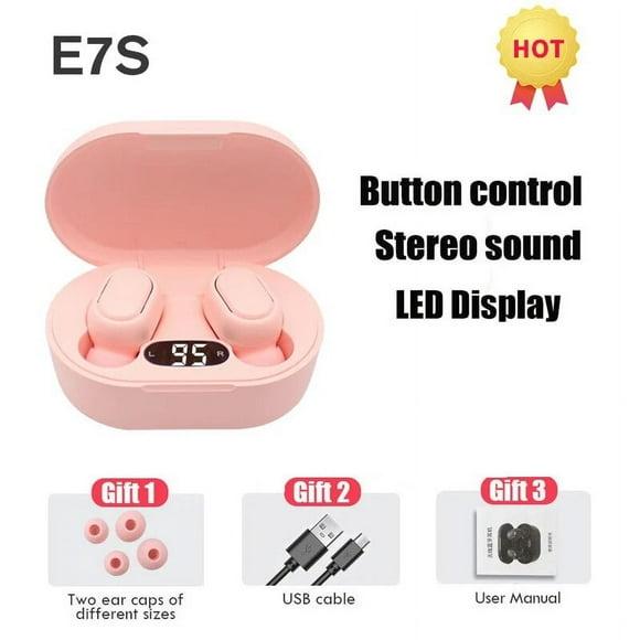 For iPhone Xiaomi Lenovo Huawei Headphones E7S TWS Wireless Bluetooth Earphones Noise Cancelling Earbuds Microphone Headset Pink