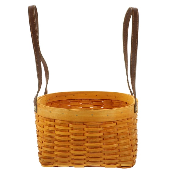 PAMINGONO Handmade Bamboo Picnic Basket Khaki Woven Storage Basket for Fruits and Vegetables