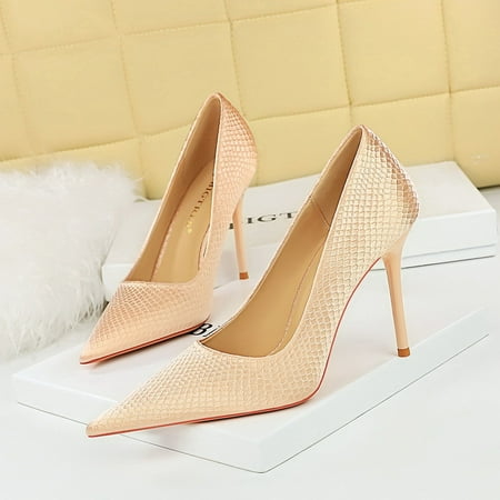 

Korean style fashionable banquet high heels stiletto heel slimming super high heel fish scale pattern satin shallow mouth pointed shoes