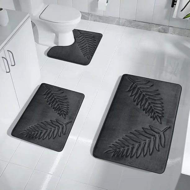 Set de Alfombrillas para Piso de Baño con Diseño de Hoja | Alfombras Antideslizantes y Absorbentes para Baño, Cocina, Entrada | Poliéster Suave con Base de Goma | Estilo Moderno | 3 Piezas | Verde