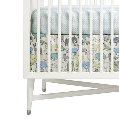 Dwell Studio Sham - DwellStudio Caravan Crib Skirt - Caravan, Pistachio, haze blue and gray pattern on a snow white ground. By Dwell Studio