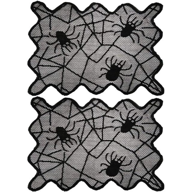 2pcs Halloween Placemats Spider Web Table Mat Black Lace Placemat Desk Pad for Party Kitchen Dining Table Decoration