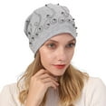 thumbnail image 2 of D-GROEE Slouchy Beanie for Women, Winter Warm Stretchy Faux Pearl Rhinestone Decor Skull Cap Hat Lightweight for Running Cycling, 2 of 8