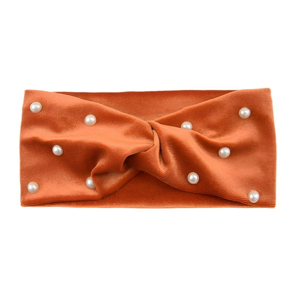 TELOLY Headbands for Women,Polyester Pearl Headband,Hair Band for Washing Face,Orange