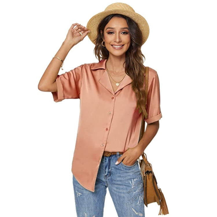 Women's Button Down Shirt Classic Long Sleeve Collared Tops Work Office  Chiffon Blouse : : Clothing, Shoes & Accessories