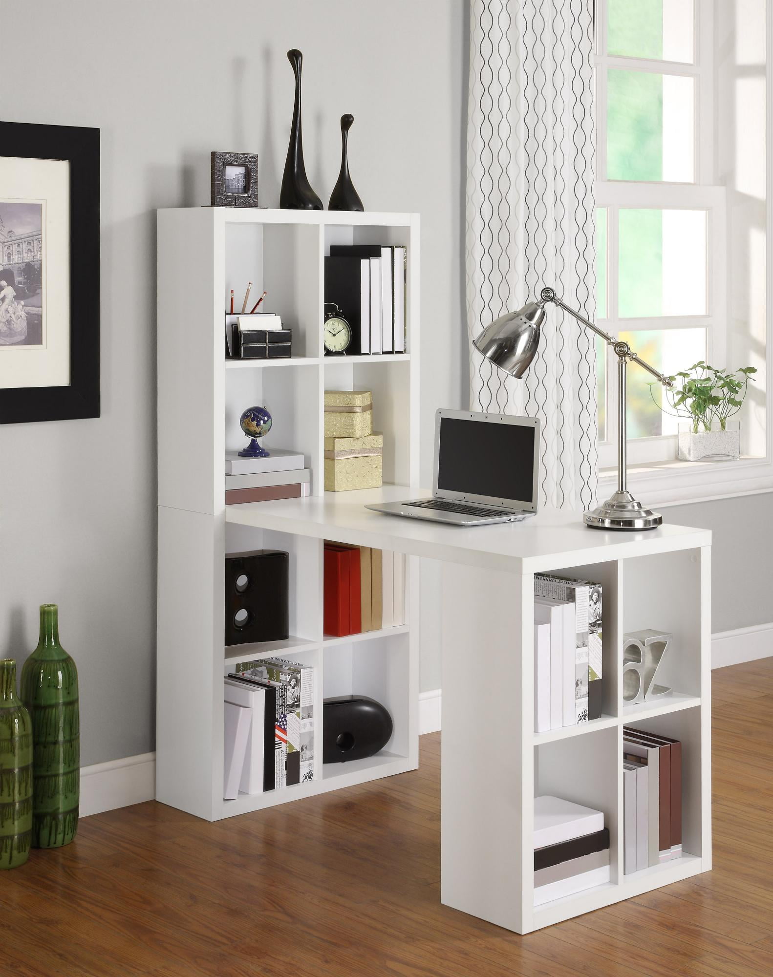 white bookcase desk