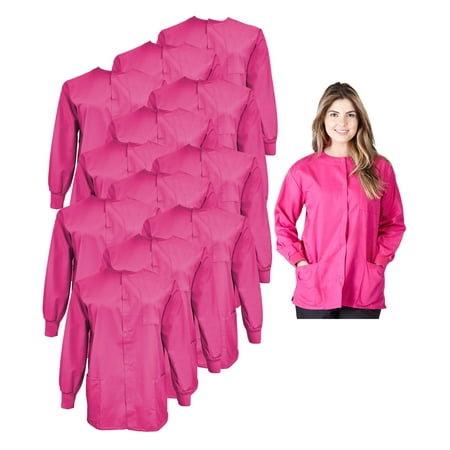 

Natural Uniforms Women s Scrub Jacket Warm Up Lightweight Medical Scrub Jacket - Pack of 12 Set (Hot Pink Medium)