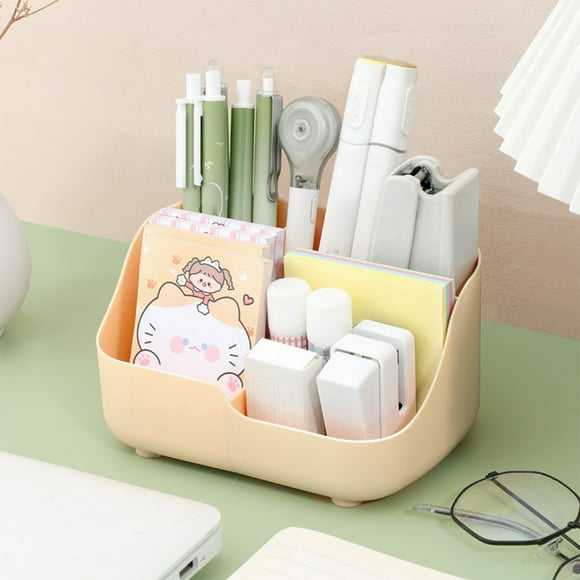 Rotating Desk Organizer Tray with Multiple Compartments, Plastic Storage Caddy for Office Supplies, Pen Pencil Brush Holder, Bathroom Countertop Art Craft Supply Organizer for Home School Office Use