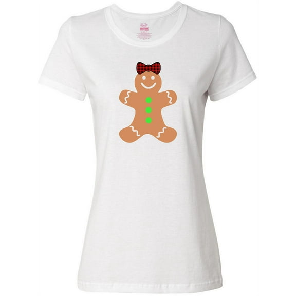 Inktastic Cute Gingerbread Girl with Red Plaid Bow Women's T-Shirt