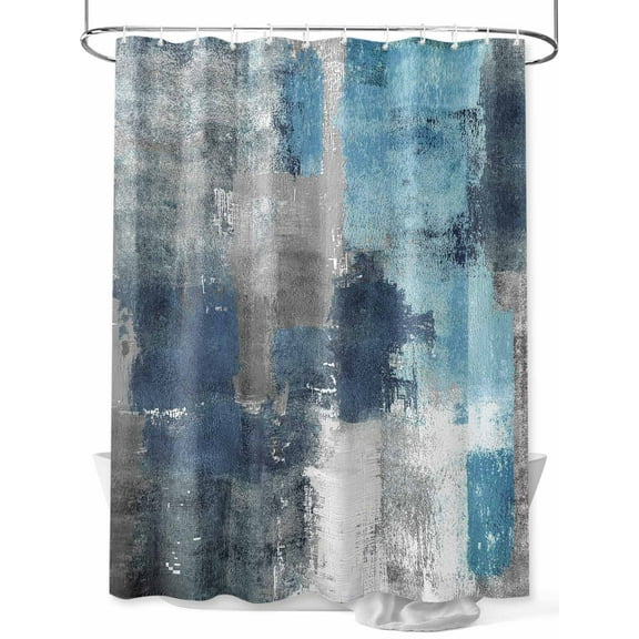 Shower Curtain Teal Blue Gray Block Bathroom Curtains with Hooks, Waterproof Fabric Abstract Art Bath Shower Curtains Set for Bathroom Bathtubs Decor 36x72 Inch
