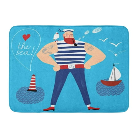GODPOK Tattoo Blue Mermaid The Mighty Cartoon Sailor with Tobacco Pipe Navy Lighthouse Sea Rug Doormat Bath Mat 23.6x15.7 (Best Room Note Pipe Tobacco)