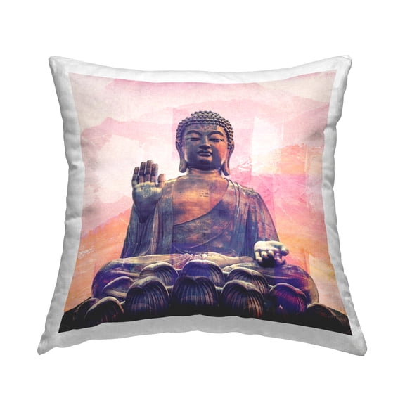 Stupell Industries Buddha Statue Pink Landscape Square Decorative Printed Throw Pillow Design By NirvanaDesigns, 18 x 18