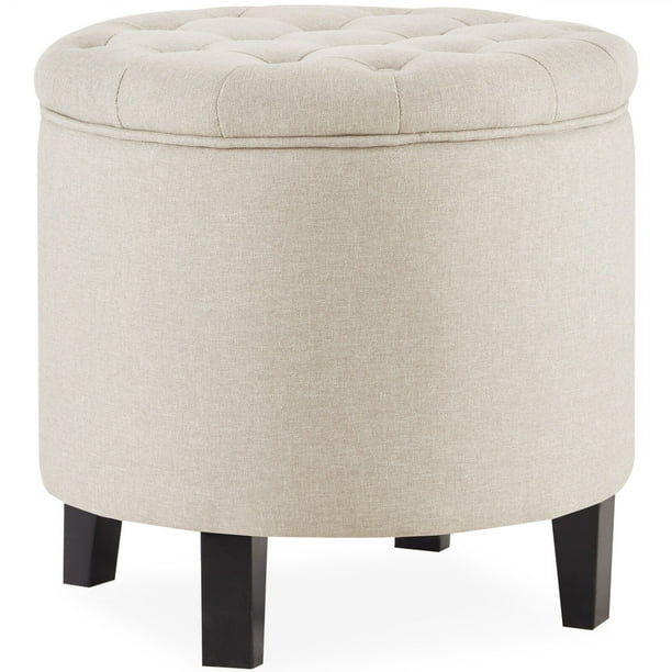 Elegant Beige Storage Ottoman Coffee Table W Button Tufted Accents Upholstered Walmart Com Walmart Com