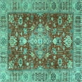 thumbnail image 1 of Ahgly Company Machine Washable Indoor Square Persian Turquoise Blue Traditional Area Rugs, 6' Square, 1 of 4