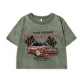 thumbnail image 1 of Women's Cotton Crop Top T-Shirt With Motor Racing Print Short Sleeve Distressed Washed Tee, 1 of 7