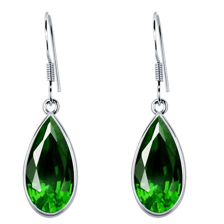 6.66 Ctw Green Created Emerald Sterling Silver Wedding Earrings For Women