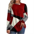 thumbnail image 2 of Ayfxijin Long Sleeve Shirts for Women,Women's Color Blocked Printed Long Sleeved T-shirt Round Neck Top, 2 of 5