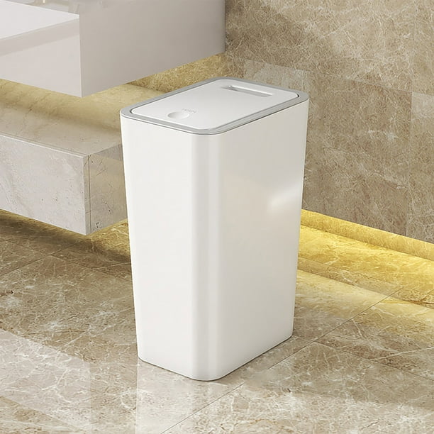 Cubo de basura para baño, cubo de basura con tapa, cubo de basura con tapa a presión, cesto de basura de plástico con tapa emergente para inodoro, oficina, dormitorio, cubo de basura