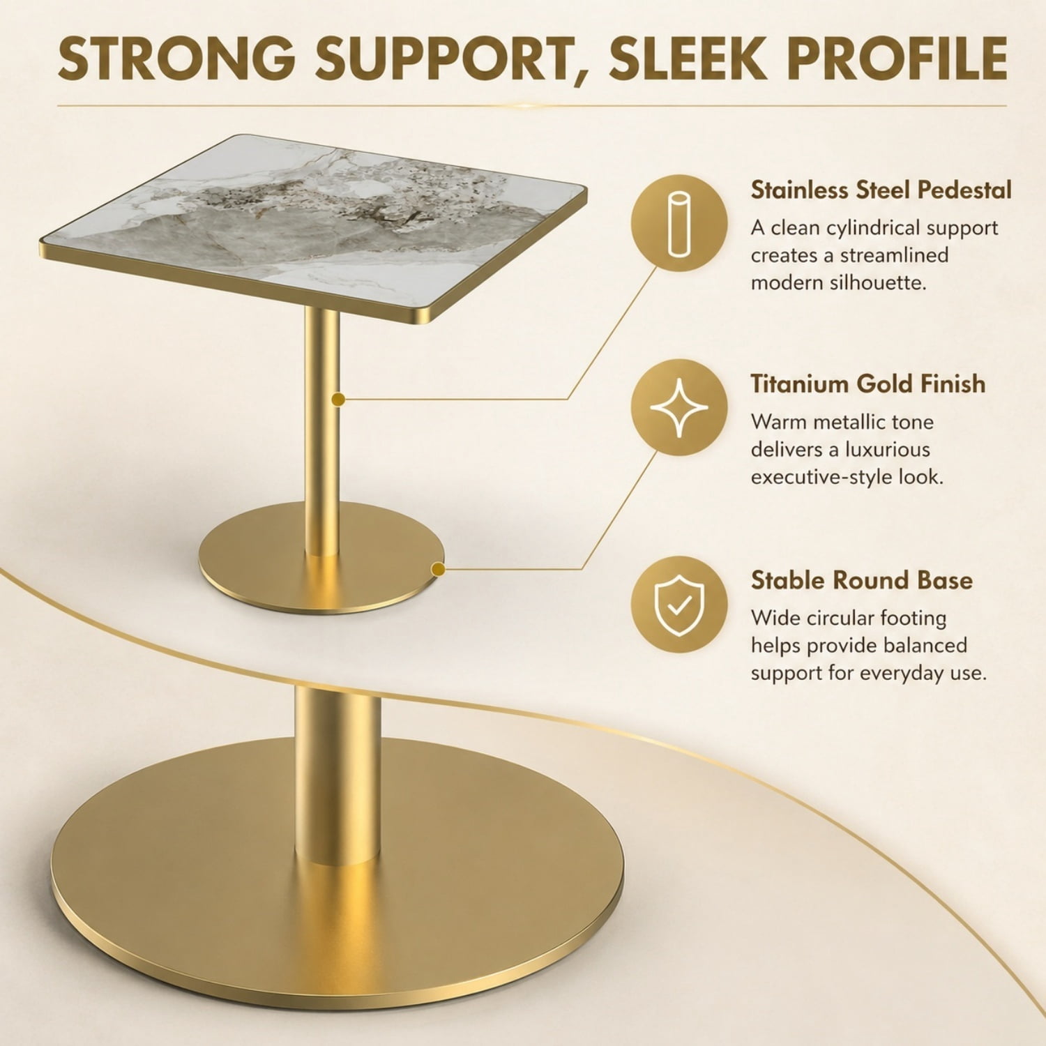 Miniyam 31.5 in Square Dining Table, Glossy Marble-Look Small Kitchen Table with Titanium Gold Feet, Cloud Gray Vein