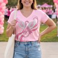 thumbnail image 4 of Domzest Womens V Neck T Shirt Breast Cancer Awareness Survivor Never Give Up Pink Ribbon Graphic Tee Casual Short Sleeve Tops Vermilion XXL, 4 of 6