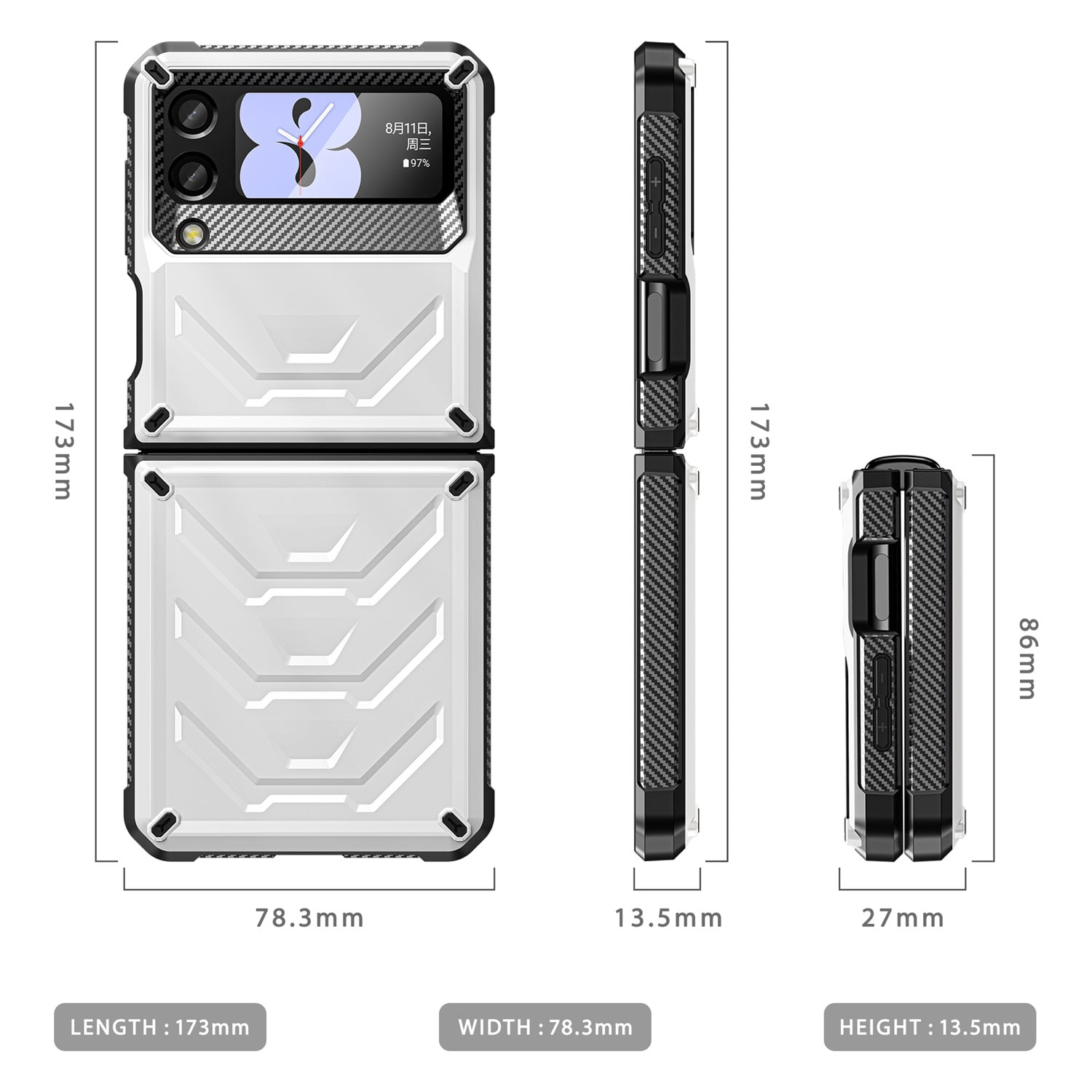 Nalacover for Samsung Galaxy Z Flip 3 Wireless Charging Case,Full-Body Protection Military Grade Heavy Duty Rugged Hard PC Armored Dual Layer Built-in Screen Protector Shockproof Cover.White