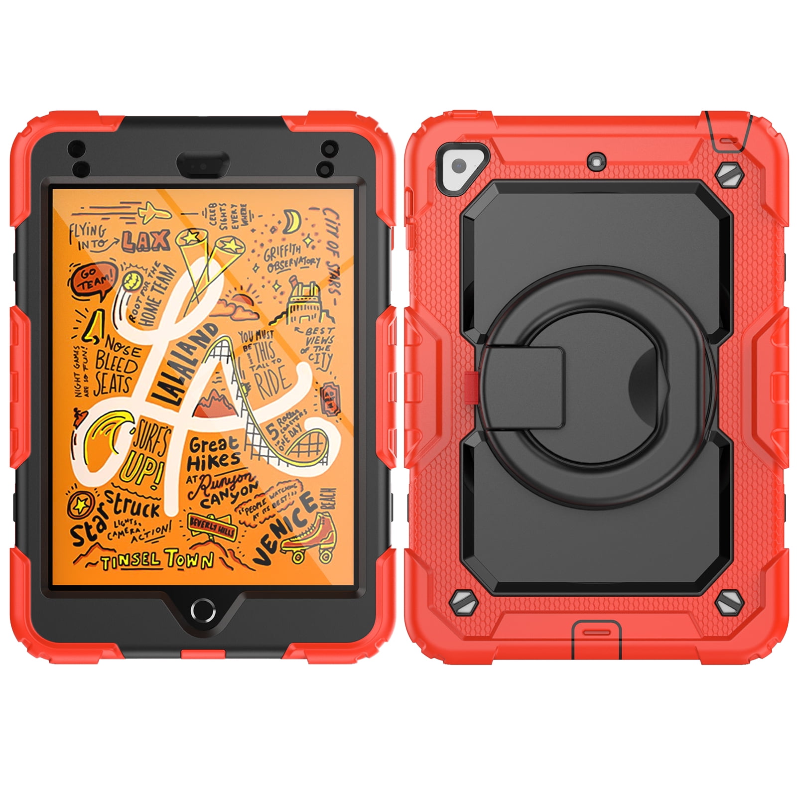 Dteck iPad mini 5 Case / iPad mini 6 Case with Built in Screen Protector, Child Proof Heavy Duty Shockproof Kids Case with Rotating Stand Handle Pencil Holder for iPad mini 5/4 7.9", Red