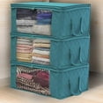 thumbnail image 1 of 1 caja de almacenamiento de tela no tejida de gran capacidad para ropa, colcha, manta, ropa de cama, organizador plegable a prueba de humedad, color azul, 1 of 8