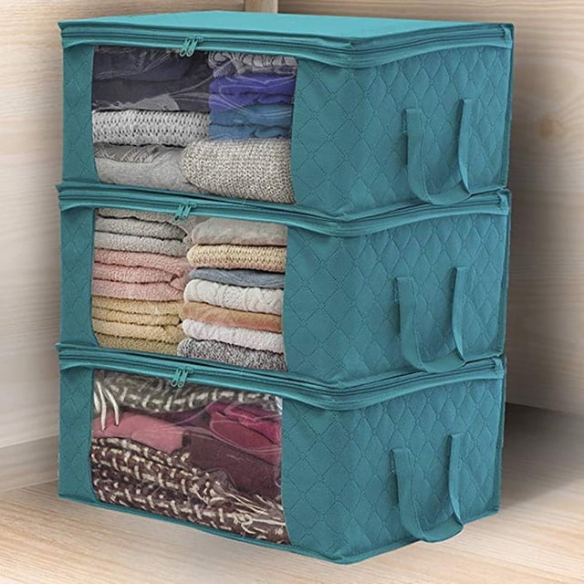 1 caja de almacenamiento de tela no tejida de gran capacidad para ropa, colcha, manta, ropa de cama, organizador plegable a prueba de humedad, color azul