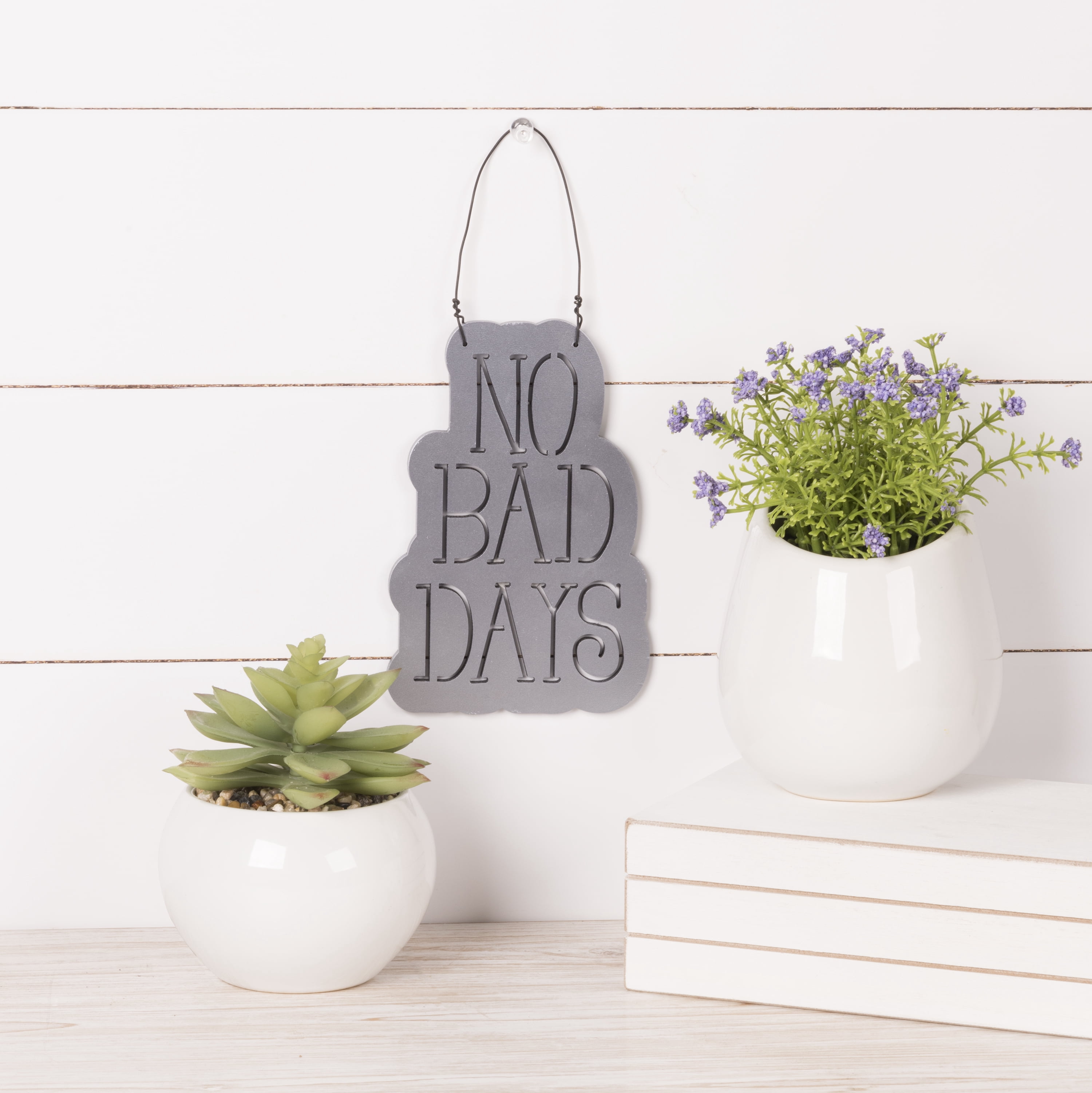 New View 4x6 No Bad Days Sentiment Hanging Wall Décor with Twine Hanger, Metallic Blue