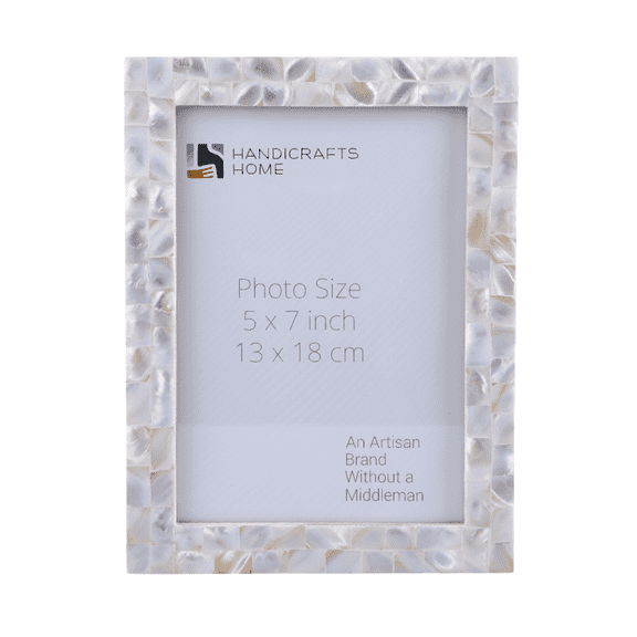 Handicrafts Home Mother of Pearl Picture Frame 5x7, Decorative Photo Frame for Tabletop or Wall, Handmade Shell Mosaic Frame, Modern Home Decor, Gift Picture Frame,White