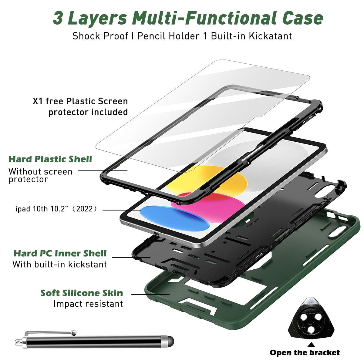 AICase For Apple iPad (A16) Case 11-inch 2025 Heavy Duty Shockproof Military Stand iPad Cover