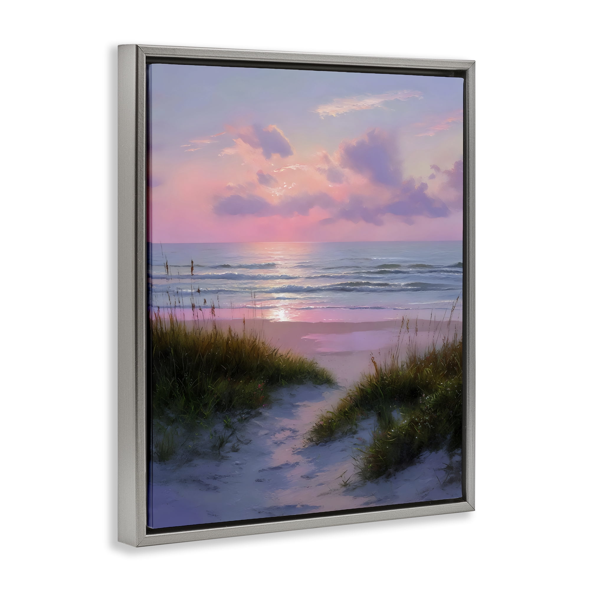Stupell Industries Romantic Beach Sunset in Pink Gray Framed Floater Canvas Wall Art, design by Franklyn Gregory