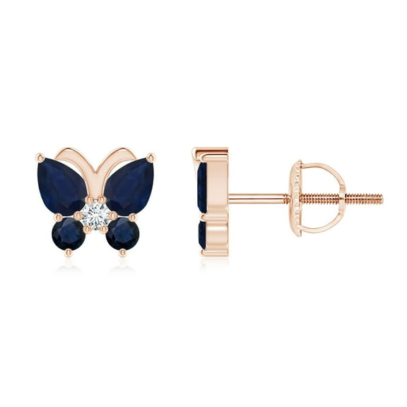 ANGARA Natural Blue Sapphire Butterfly Stud Earrings with Diamond in 14K Rose Gold for Women (Size-4x3mm) | September Birthstone, Anniversary, Jewelry Gift for Women | Natural Blue Sapphire Earrings