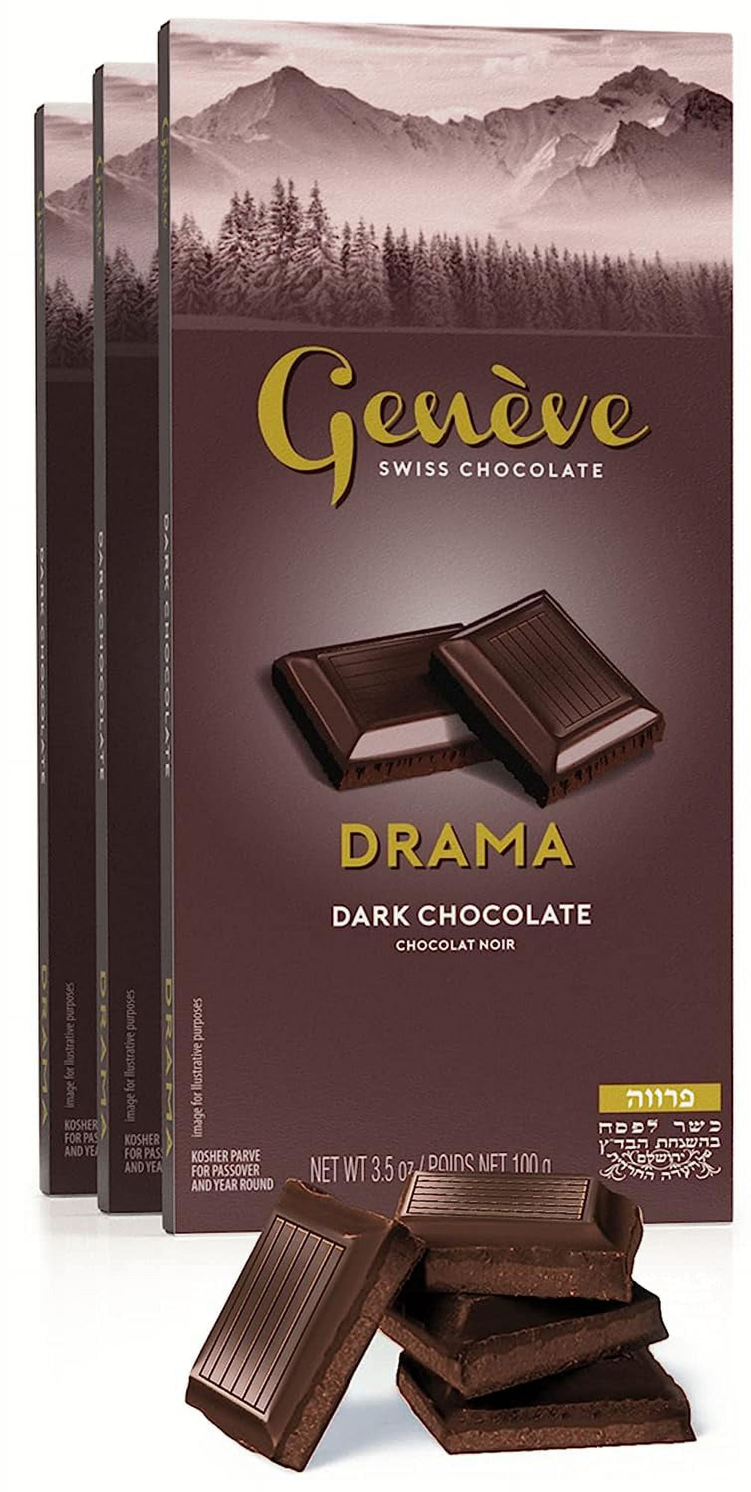 Pack of 12, Gefen Drama Dark Chocolate Bar, 3.5 oz