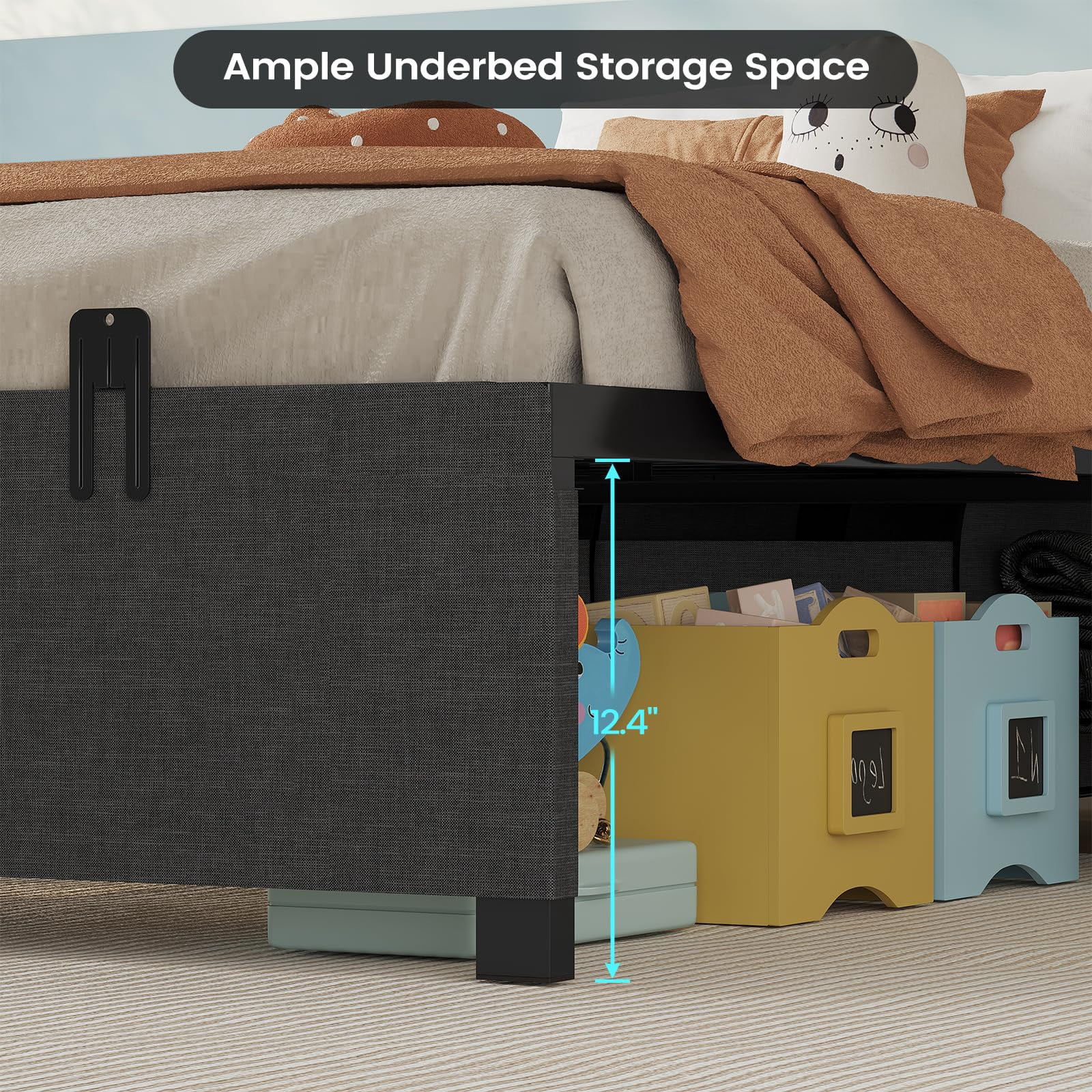 Afuhokles Twin Bed Frame with 2 Large Storage Drawers, Platform Metal Bed, Dark Grey