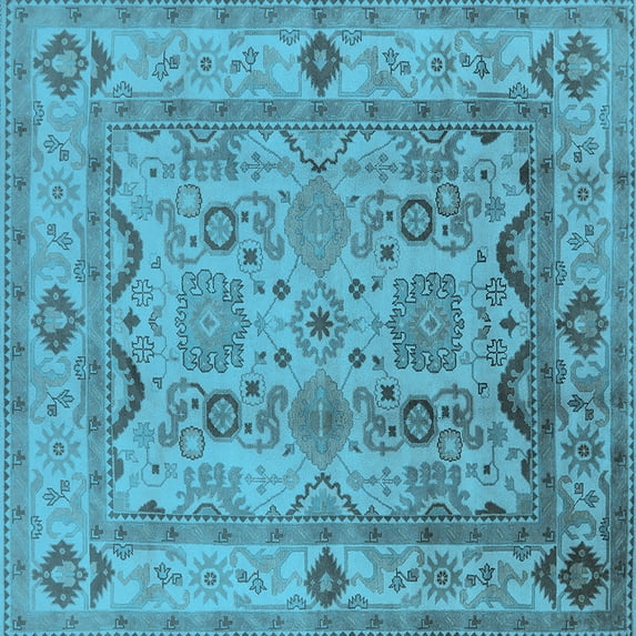 Ahgly Company Indoor Square Oriental Light Blue Traditional Area Rugs, 3' Square