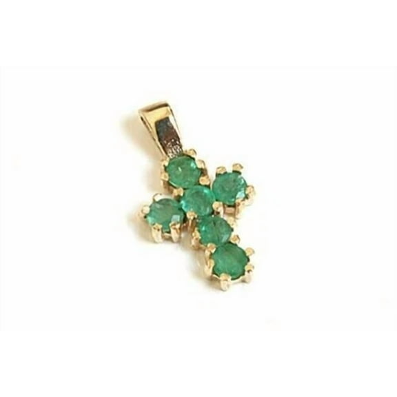Lab Created Green Emerald 2.0Ct Round Cut Cross Pendant 14K Yellow Gold Plated