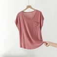 thumbnail image 2 of Kaemgyyd Pajama Tops for Women Lounge V Neck Solid Color Basic Tees Loose Fit Short Sleeve Summer Basic Tee with Pocket, 2 of 5
