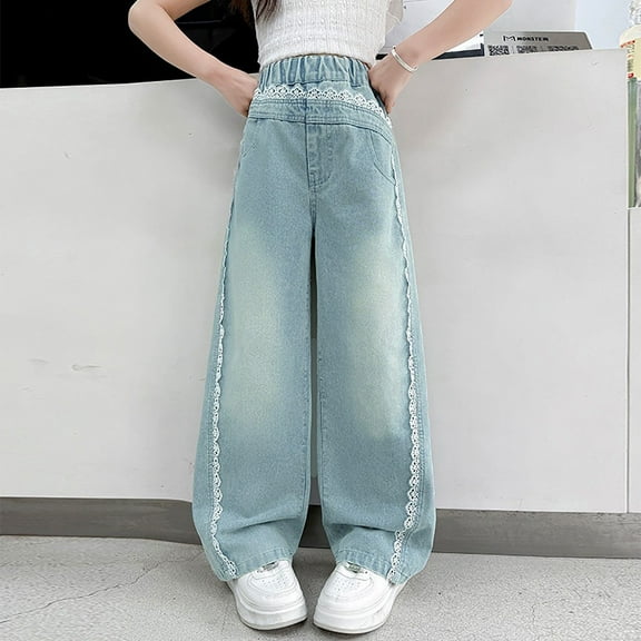 Toddler Girls' Jeans Denim Elastic Wasit Wide Leg High Waist Denim Pants Teen Girl Clothes Kids Pants Girls