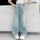thumbnail image 1 of WILLBEST Jeans Mujer Pantalones Vaqueros de Pierna Ancha para Niñas, Desgastados, Con Cintura Elástica, Holgados y Cómodos, para Ropa Informal de Calle para Adolescentes. 10-11 Years, 1 of 8