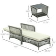 thumbnail image 3 of Outsunny 2 Pieces Wicker Patio Lounge Set w/ Cushions, Outdoor PE Rattan Sun Lounger Sets w/ 5-Level Reclining Chaise Chair & Two-tier Glass Top Coffee Table, Cream White, 3 of 9
