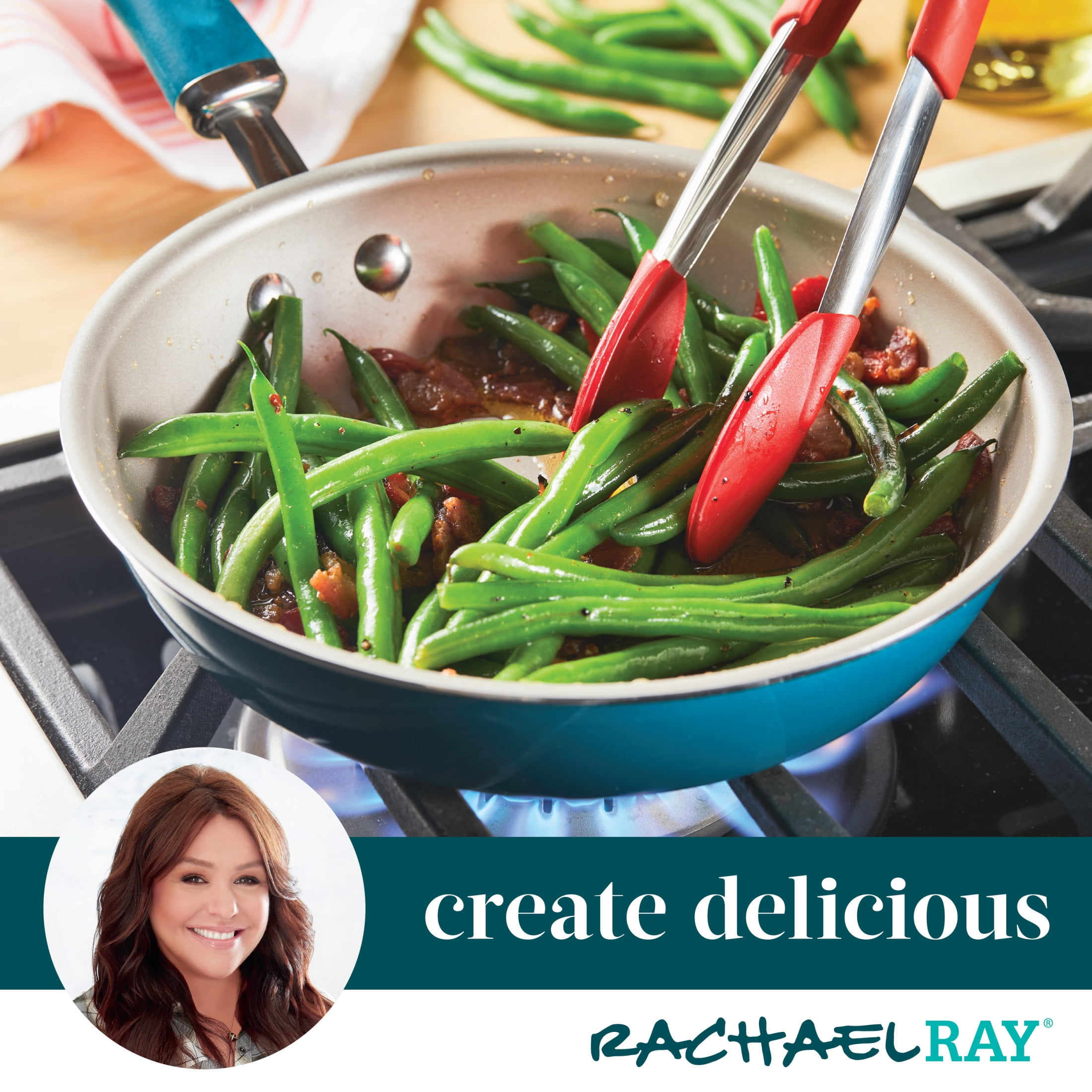 Rachael Ray Create Delicious 9.5" and 11.75" Aluminum Nonstick Frying Pan Set, , Teal