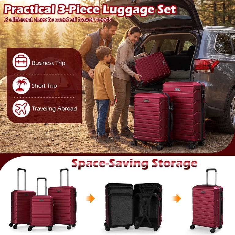 Costway 3-Piece Hardside Luggage Set (20/24/28 Inch) with 8